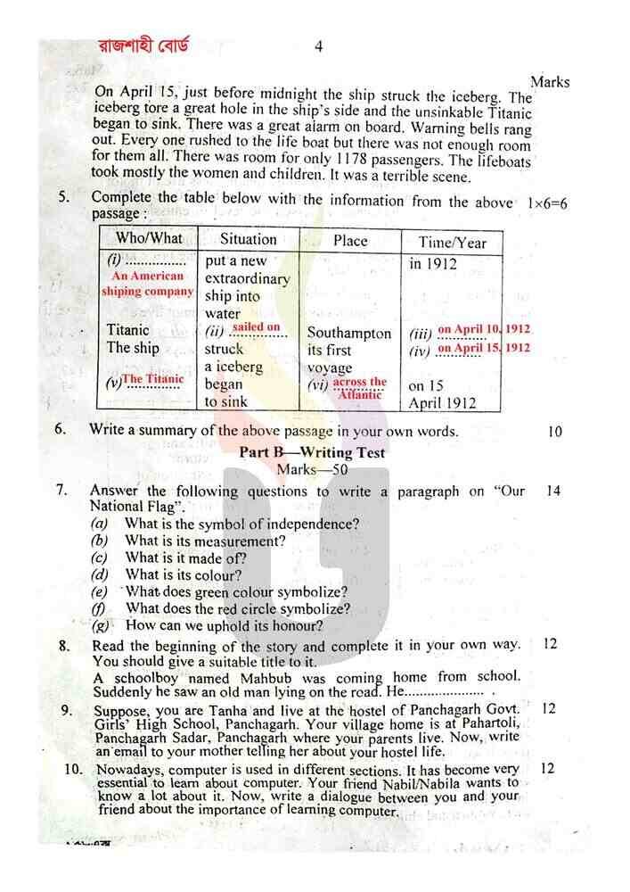 ssc english 2nd paper question 2023 Rajshahi Board 