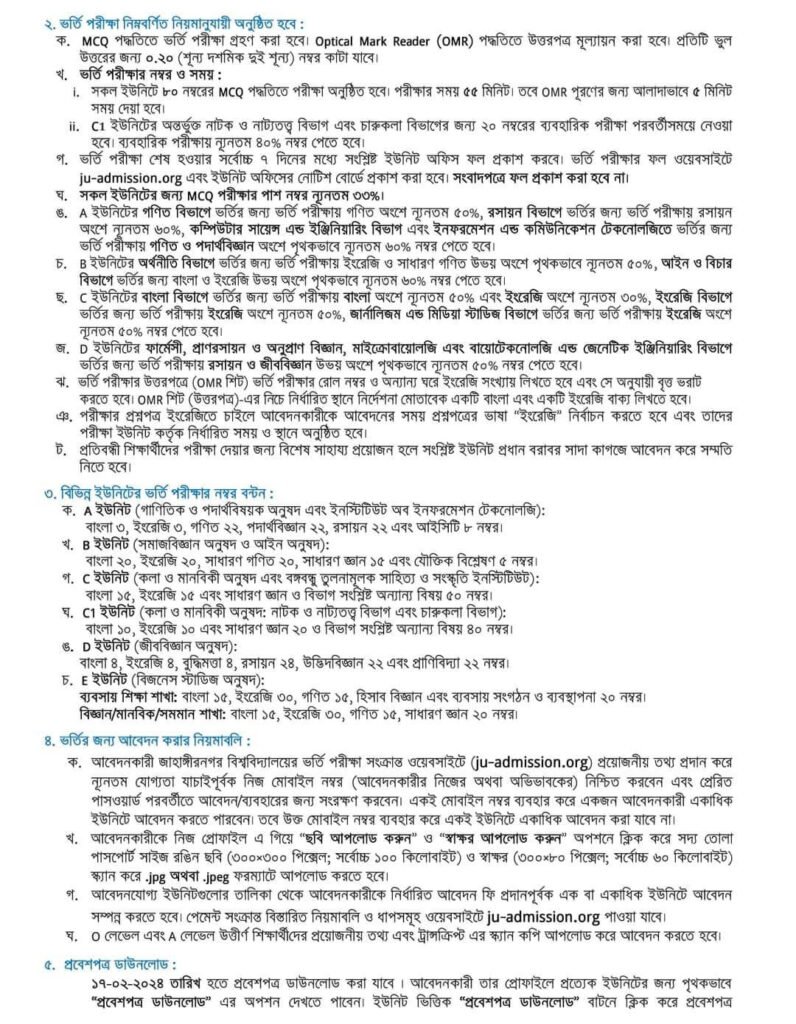 JU Admission Circular 2024