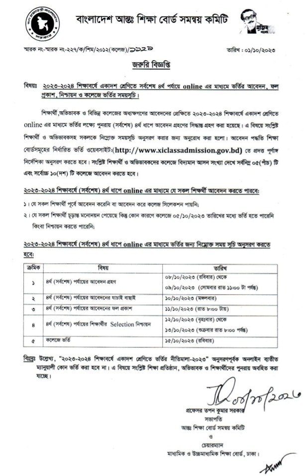 xiclassadmission 4th merit list